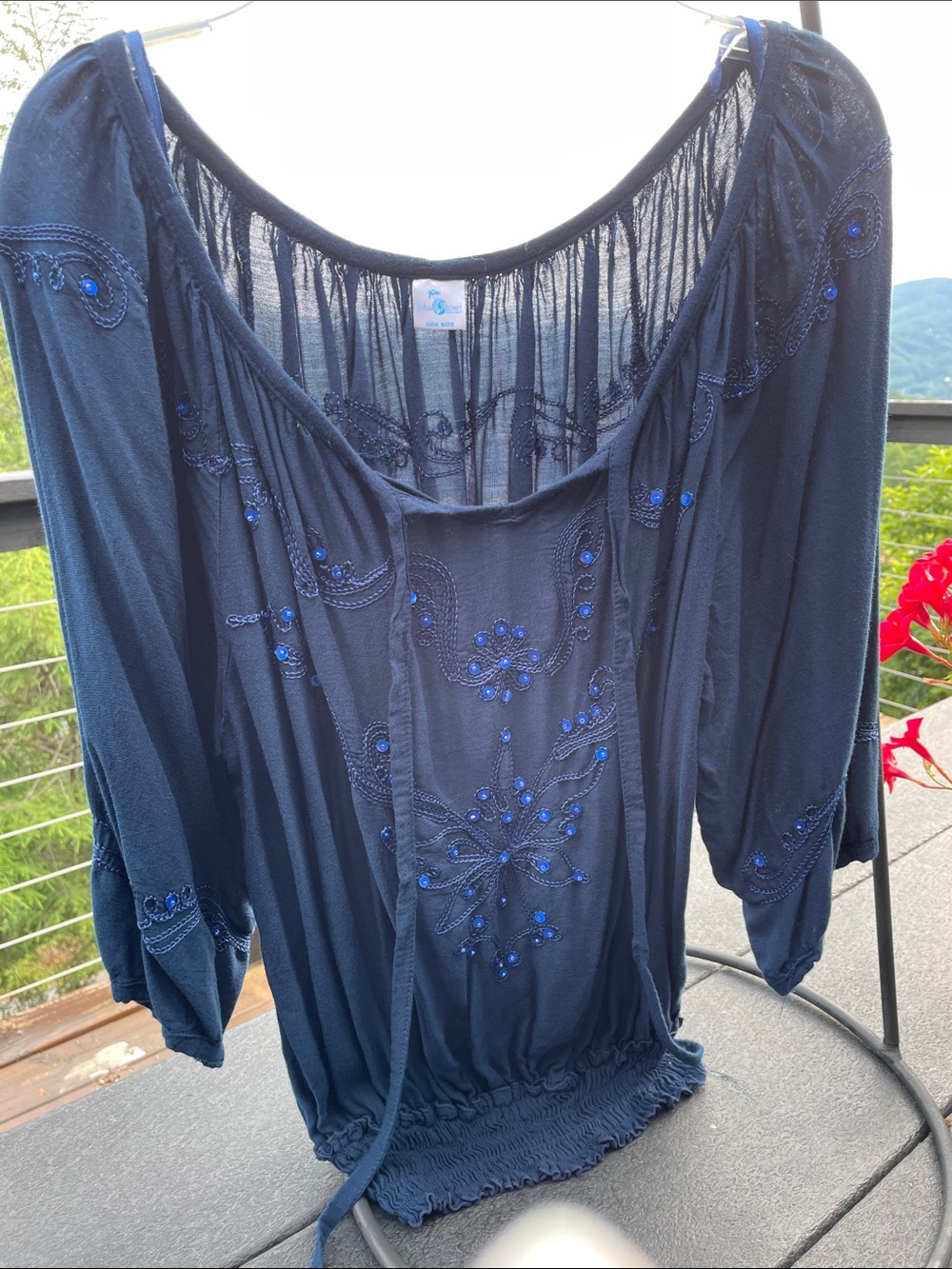 Black Tunic Top with Blue Sequin Embellishment